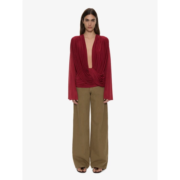 Christopher Esber Ripple Drape Long Sleeve Top in Wine | Long Sleeve | Luxury Shoes 
