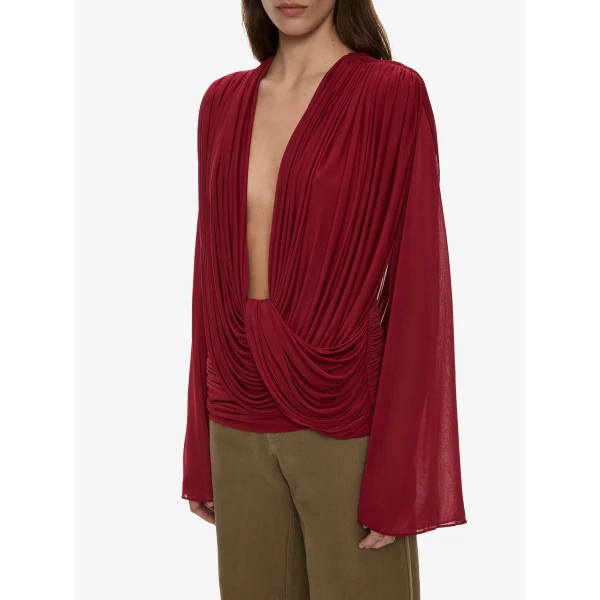 Christopher Esber Ripple Drape Long Sleeve Top in Wine | Long Sleeve | Luxury Shoes 