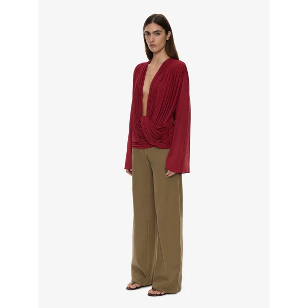 Christopher Esber Ripple Drape Long Sleeve Top in Wine | Long Sleeve | Luxury Shoes 