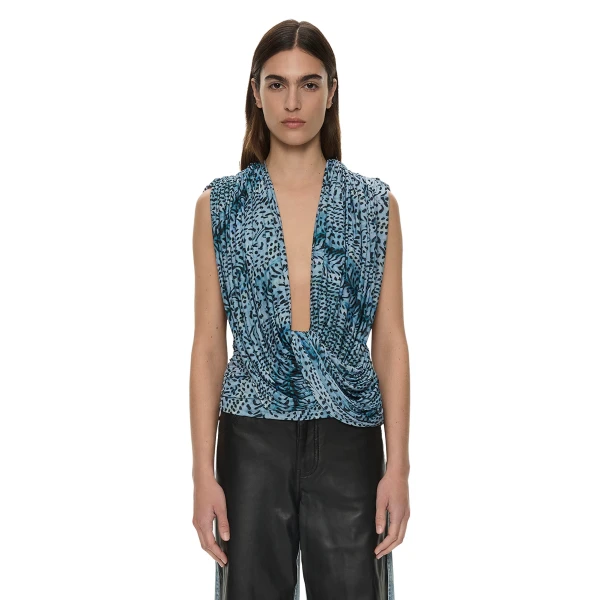 Christopher Esber Ripple Drape Top in Feathered Petrol | Tops | Luxury Shoes 