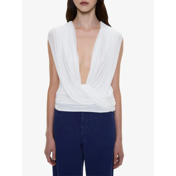 Christopher Esber Ripple Drape Top in White | Tops | Luxury Shoes 