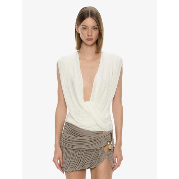 Christopher Esber Ripple Drape Top in White | Tops | Luxury Shoes 