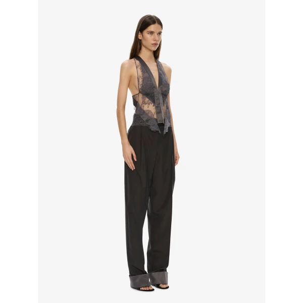 Christopher Esber Rowan Sateen Cuffed Trouser in Dark Smoke | Pants | Luxury Shoes 
