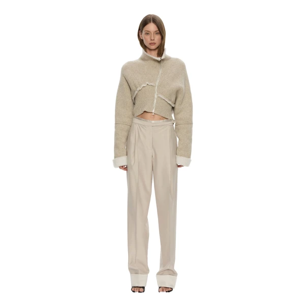 Christopher Esber Rowan Sateen Cuffed Trouser in Silver | Pants | Luxury Shoes 
