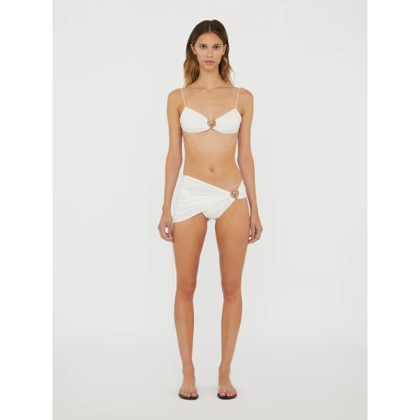 Christopher Esber Ruched Orbit Miniscule Bikini Top in White | Bikini | Luxury Shoes 