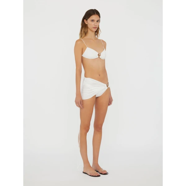 Christopher Esber Ruched Orbit Miniscule Bikini Top in White | Bikini | Luxury Shoes 