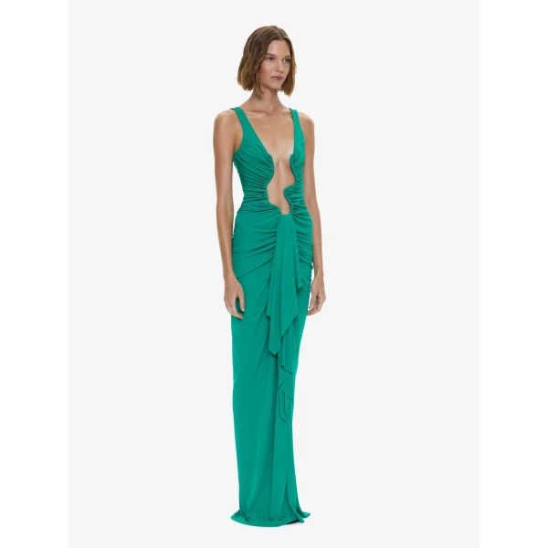 Christopher Esber Salacia Jersey Drape Dress in Malachite | Mini Dresses | Luxury Shoes 