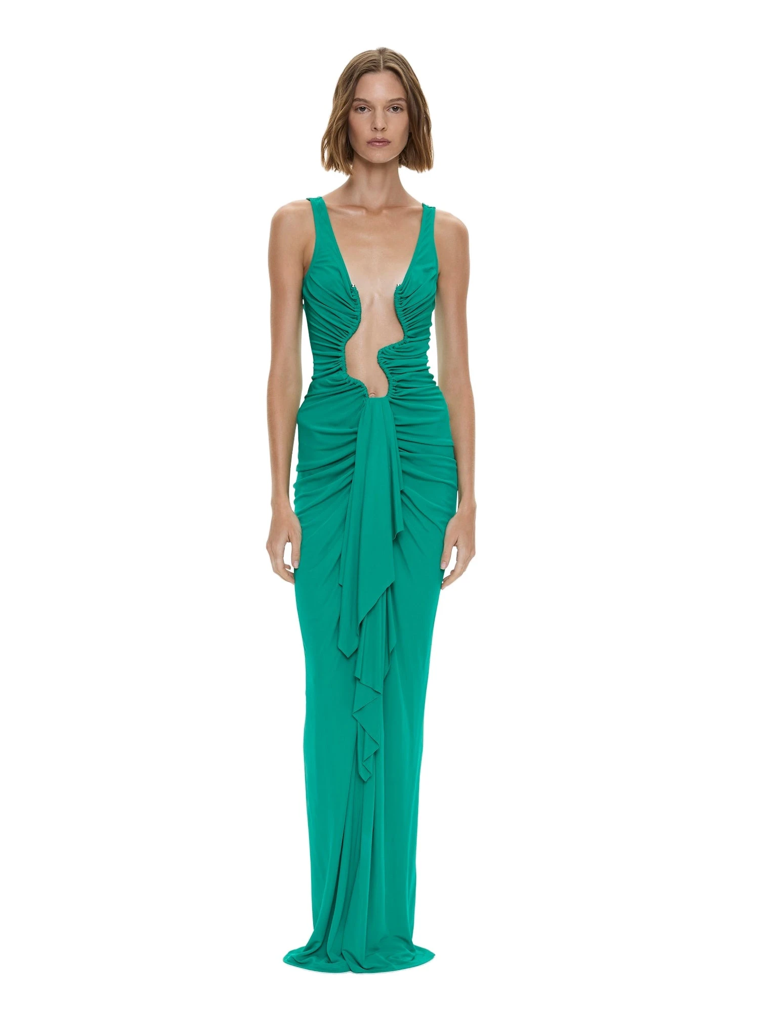 Christopher Esber Salacia Jersey Drape Dress in Malachite Christopher Esber Salacia Jersey Drape Dress in Malachite | Mini Dresses | Luxury Shoes