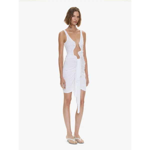 Christopher Esber Salacia Jersey Drape Mini Dress in White | Mini Dresses | Luxury Shoes 