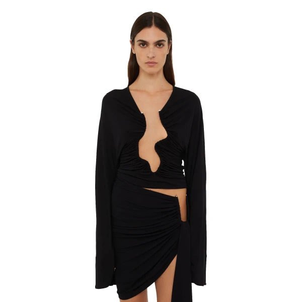 Salacia Ruched Long Sleeve Top in Black
