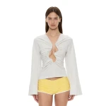 Christopher Esber Salacia Ruched Long Sleeve Top in Grey Marle | Long Sleeve | Luxury Shoes 