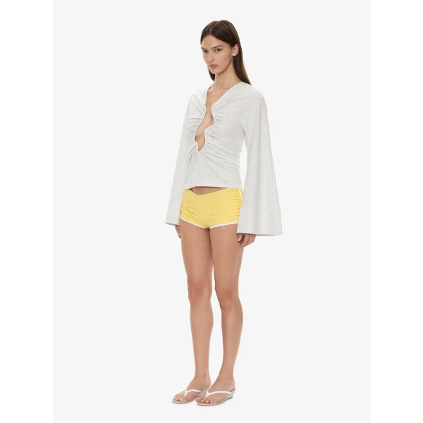 Christopher Esber Salacia Ruched Long Sleeve Top in Grey Marle | Long Sleeve | Luxury Shoes 