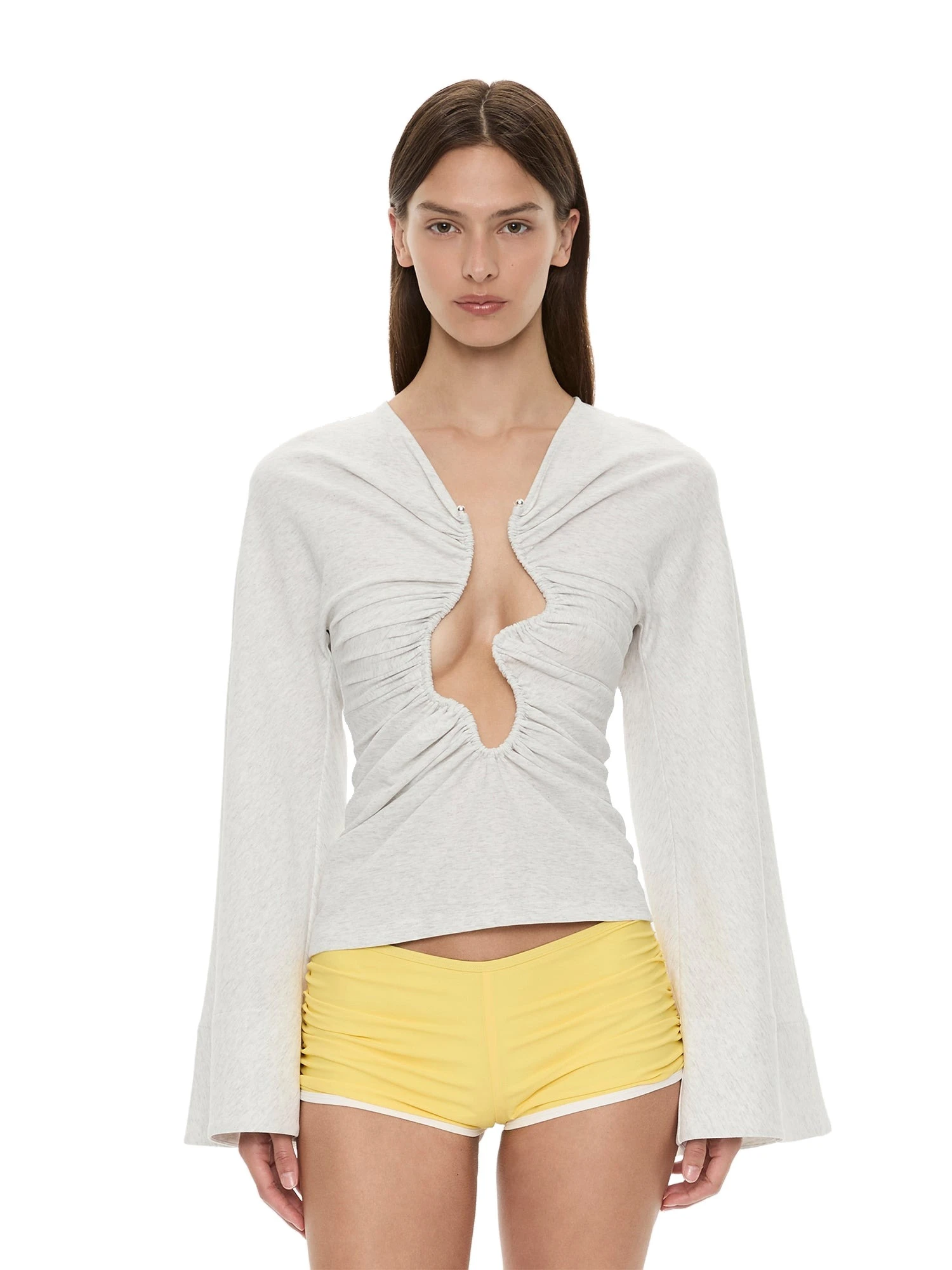 Christopher Esber Salacia Ruched Long Sleeve Top in Grey Marle Christopher Esber Salacia Ruched Long Sleeve Top in Grey Marle | Long Sleeve | Luxury Shoes