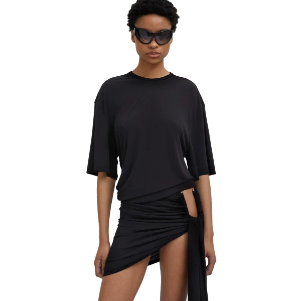 Side Cowl Waist Tee in Black