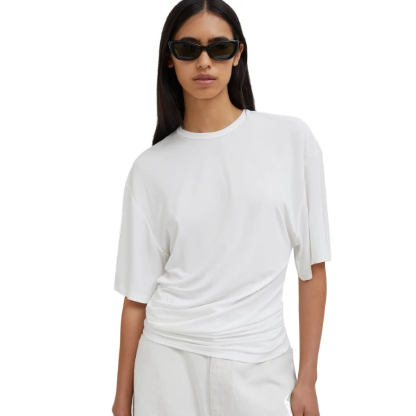 Side Cowl Waist Tee in Milk