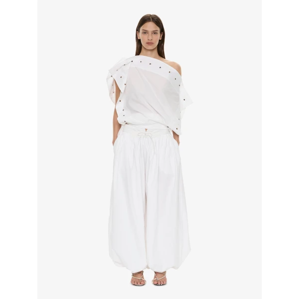 Christopher Esber Spiral Stone Snap Poplin Top in White | Shirts | Luxury Shoes 