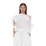 Christopher Esber Spiral Stone Snap Poplin Top in White | Shirts | Luxury Shoes 