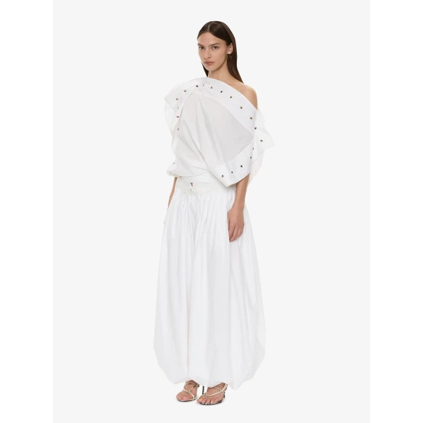 Christopher Esber Spiral Stone Snap Poplin Top in White | Shirts | Luxury Shoes 