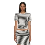 Christopher Esber Stripe Knit Ruched Orbit Tee in Black White Stripe | Sweaters | Luxury Shoes 