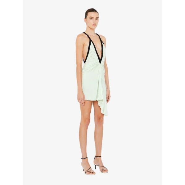 Christopher Esber Suspended Jersey Fluted Mini Dress in Vapour Mint Black | Mini Dresses | Luxury Shoes 
