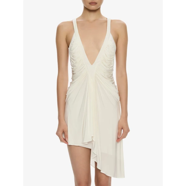 Christopher Esber Suspended Jersey Fluted Mini Dress in White | Mini Dresses | Luxury Shoes 