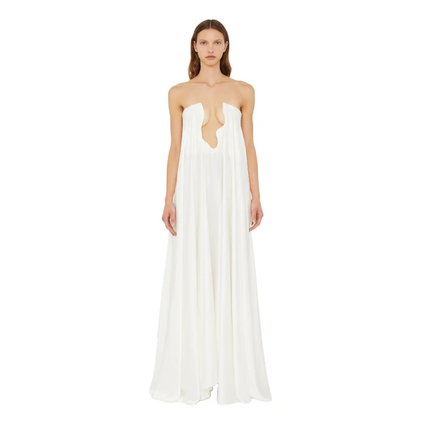 Textured Silk Salacia Strapless Gown in White