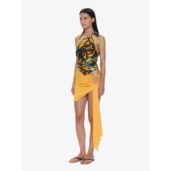 Christopher Esber Tropic Nouveau Scarf Tie Top in Orange Tropic Nouveau Print | Tops | Luxury Shoes 