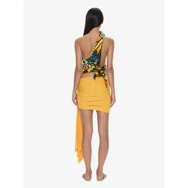 Christopher Esber Tropic Nouveau Scarf Tie Top in Orange Tropic Nouveau Print | Tops | Luxury Shoes 