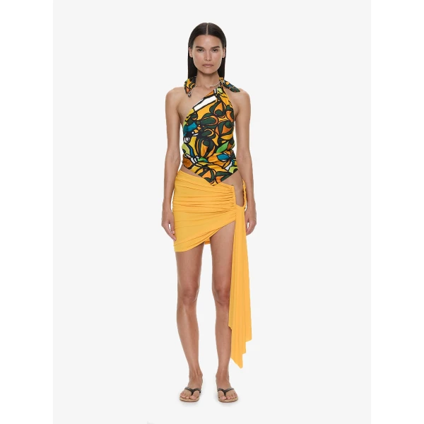 Christopher Esber Tropic Nouveau Scarf Tie Top in Orange Tropic Nouveau Print | Tops | Luxury Shoes 