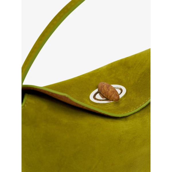 Christopher Esber Turnlock Suede Mini Bag in Chartreuse | Mini Bags | Luxury Shoes 