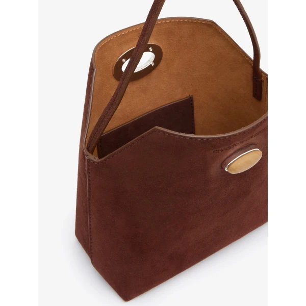 Christopher Esber Turnlock Suede Mini Bag in Espresso | Mini Bags | Luxury Shoes 