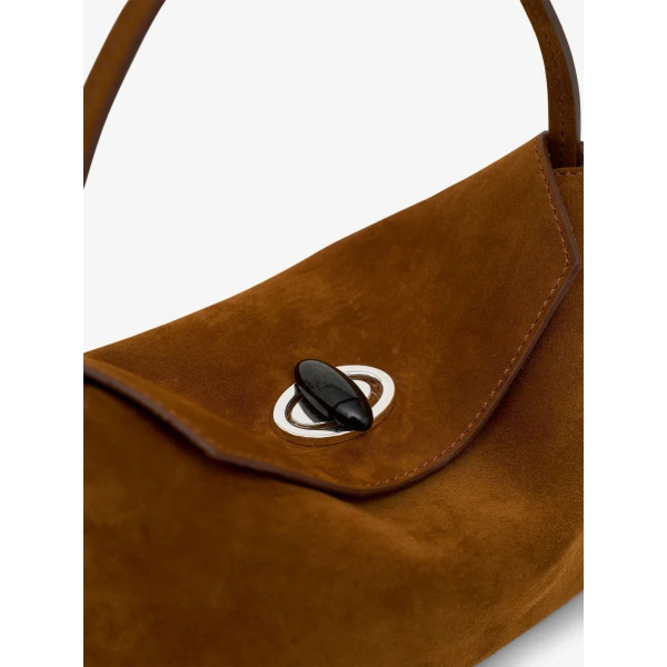 Christopher Esber Turnlock Suede Mini Bag in Russet | Mini Bags | Luxury Shoes 