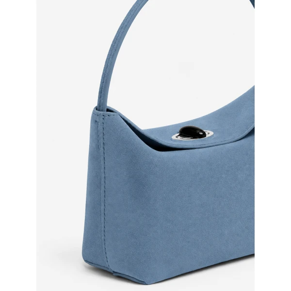 Christopher Esber Turnlock Suede Mini Bag in Steel Blue | Mini Bags | Luxury Shoes 