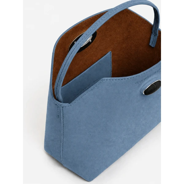 Christopher Esber Turnlock Suede Mini Bag in Steel Blue | Mini Bags | Luxury Shoes 