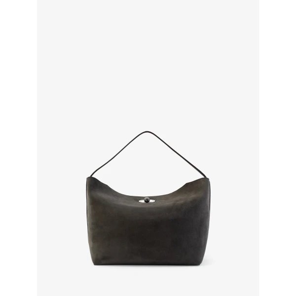 Christopher Esber Turnlock Suede Shoulder Bag in Ash | Shoulder & Crossbody Bags | Luxury Shoes 