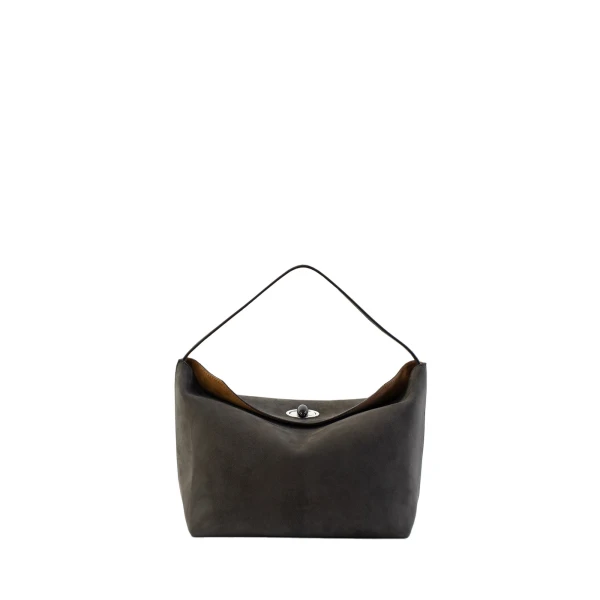 Christopher Esber Turnlock Suede Shoulder Bag in Ash | Shoulder & Crossbody Bags | Luxury Shoes 