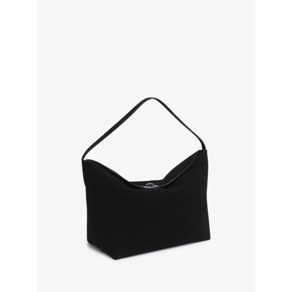 Christopher Esber Turnlock Suede Shoulder Bag in Black | Shoulder & Crossbody Bags | Luxury Shoes 