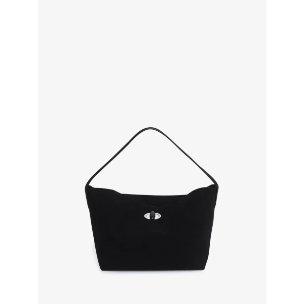 Christopher Esber Turnlock Suede Shoulder Bag in Black | Shoulder & Crossbody Bags | Luxury Shoes 