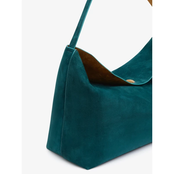 Christopher Esber Turnlock Suede Shoulder Bag in Caspian Green Tan | Shoulder & Crossbody Bags | Luxury Shoes 