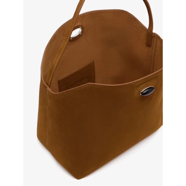 Christopher Esber Turnlock Suede Shoulder Bag in Russet | Shoulder & Crossbody Bags | Luxury Shoes 