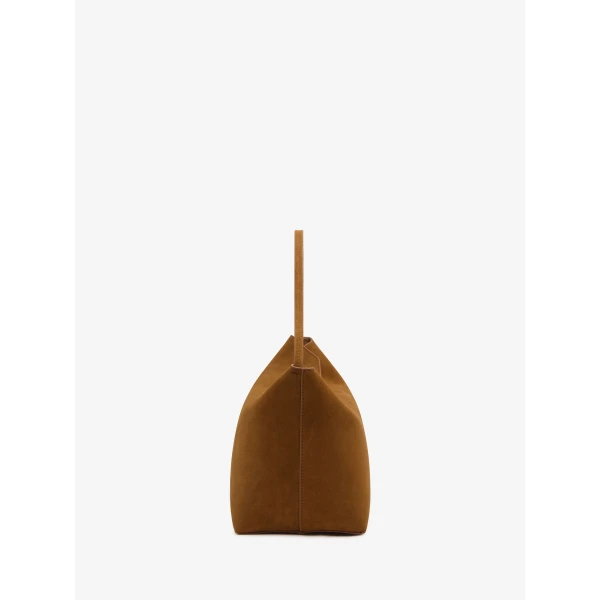 Christopher Esber Turnlock Suede Shoulder Bag in Russet | Shoulder & Crossbody Bags | Luxury Shoes 