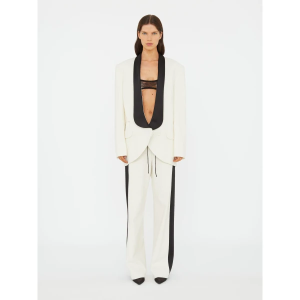 Christopher Esber Tuxedo Contrast Silk Blazer in White Black | Blazers | Luxury Shoes 