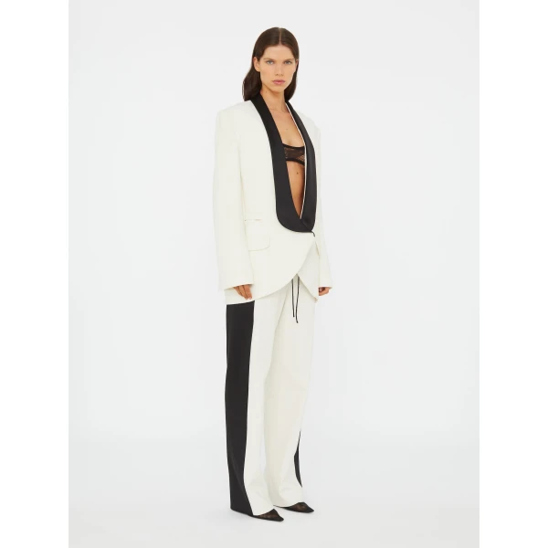 Christopher Esber Tuxedo Contrast Silk Blazer in White Black | Blazers | Luxury Shoes 