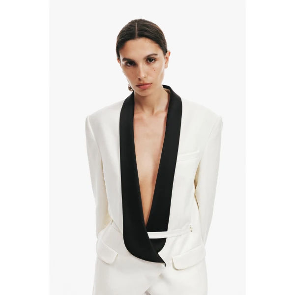 Christopher Esber Tuxedo Contrast Silk Blazer in White Black | Blazers | Luxury Shoes 