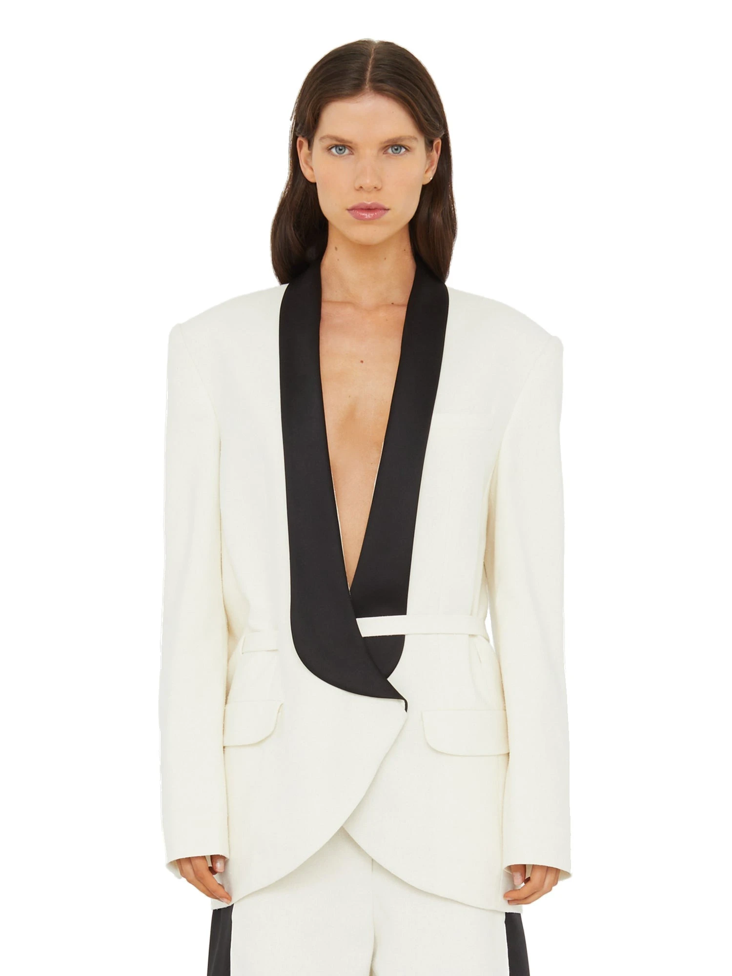Christopher Esber Tuxedo Contrast Silk Blazer in White Black Christopher Esber Tuxedo Contrast Silk Blazer in White Black | Blazers | Luxury Shoes
