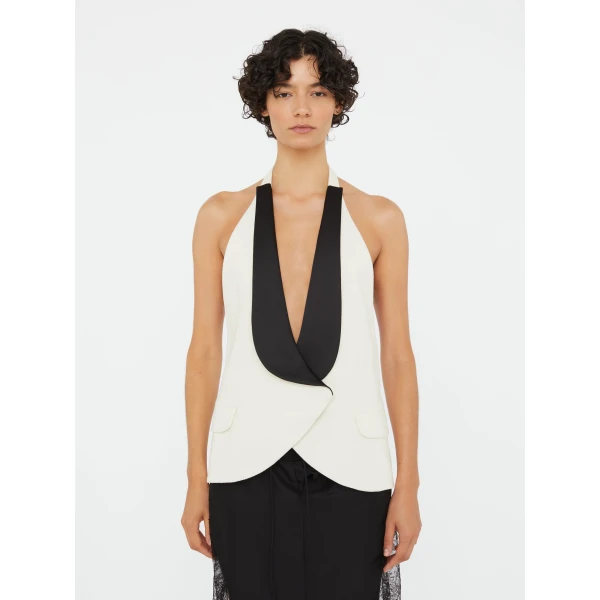 Christopher Esber Tuxedo Contrast Silk Vest in White Black | Vests | Luxury Shoes 