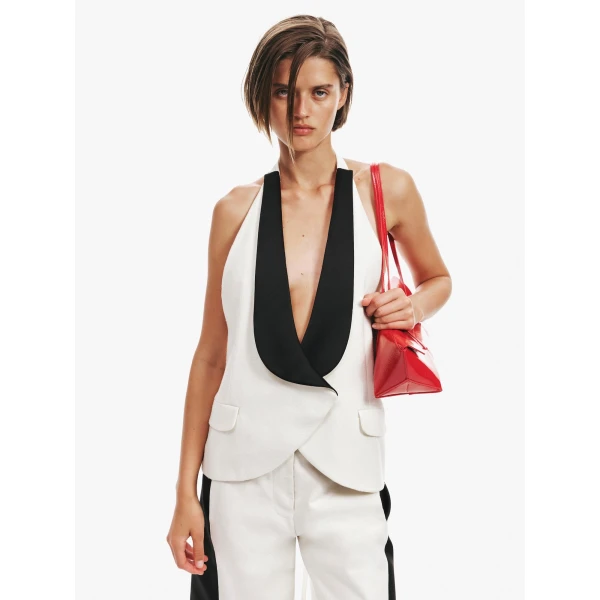 Christopher Esber Tuxedo Contrast Silk Vest in White Black | Vests | Luxury Shoes 
