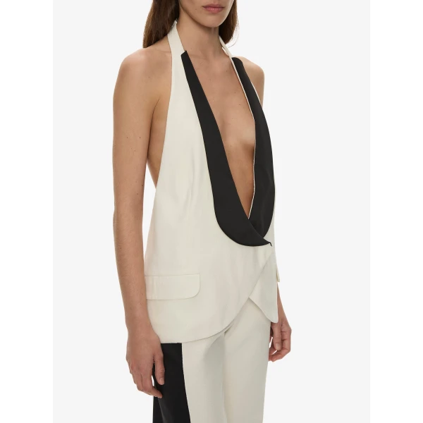 Christopher Esber Tuxedo Contrast Silk Vest in White Black | Vests | Luxury Shoes 