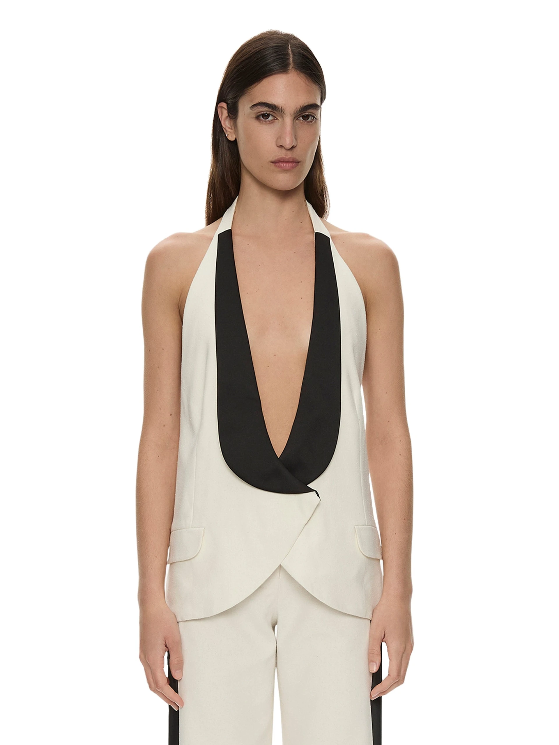 Christopher Esber Tuxedo Contrast Silk Vest in White Black Christopher Esber Tuxedo Contrast Silk Vest in White Black | Vests | Luxury Shoes