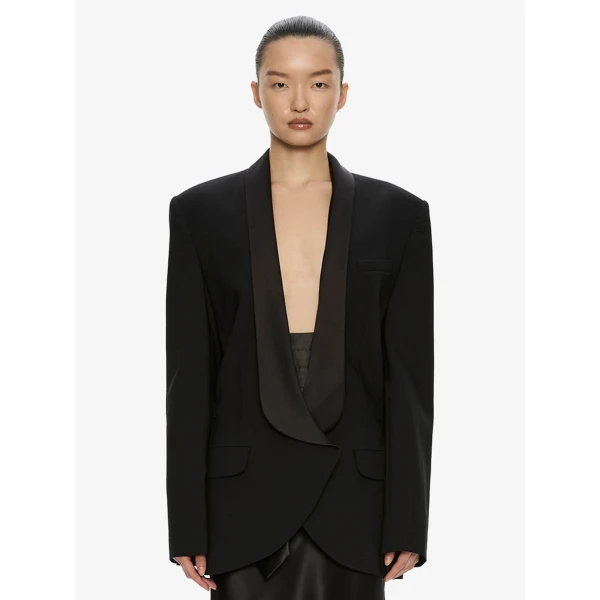 Christopher Esber Tuxedo Contrast Wool Blazer in Black | Blazers | Luxury Shoes 